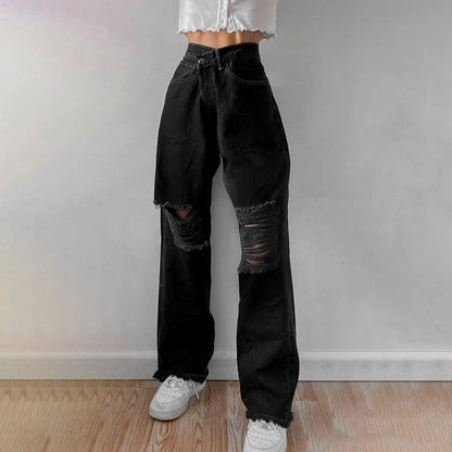 High Waisted Distressed Jeans by White Market