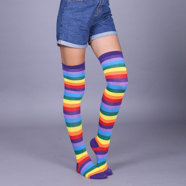 Thigh Long Rainbow Socks by White Market