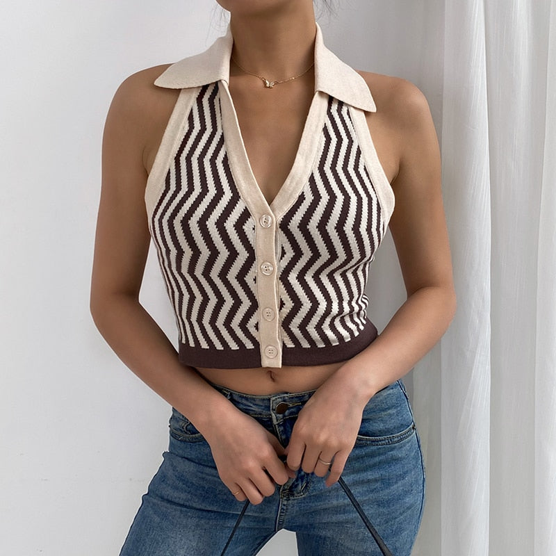 Knitted Striped Vest by White Market