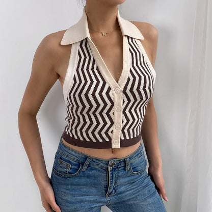 Knitted Striped Vest by White Market