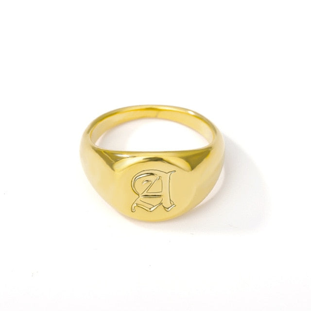 Initial A-Z Old English Signet Ring by White Market