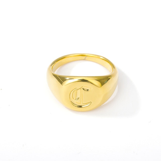 Initial A-Z Old English Signet Ring by White Market