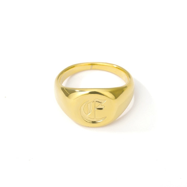 Initial A-Z Old English Signet Ring by White Market