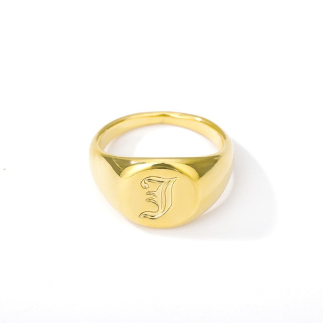 Initial A-Z Old English Signet Ring by White Market