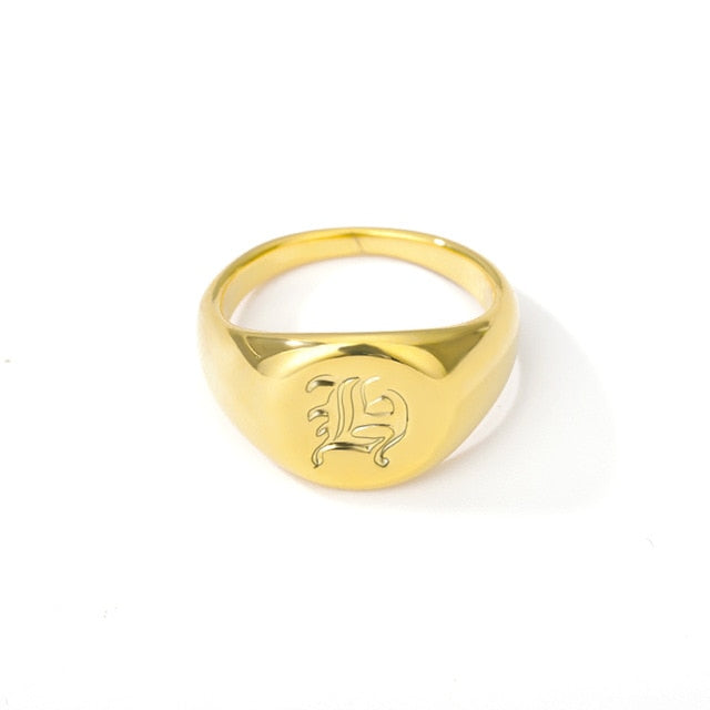 Initial A-Z Old English Signet Ring by White Market