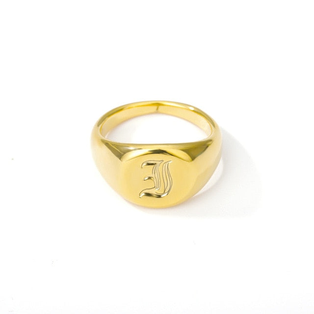 Initial A-Z Old English Signet Ring by White Market