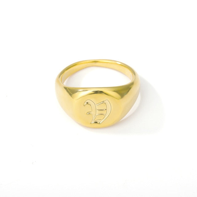 Initial A-Z Old English Signet Ring by White Market