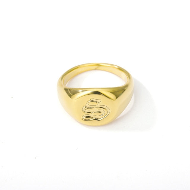 Initial A-Z Old English Signet Ring by White Market