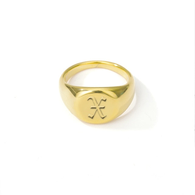 Initial A-Z Old English Signet Ring by White Market