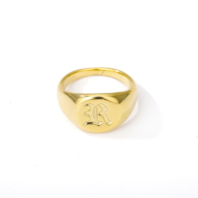 Initial A-Z Old English Signet Ring by White Market