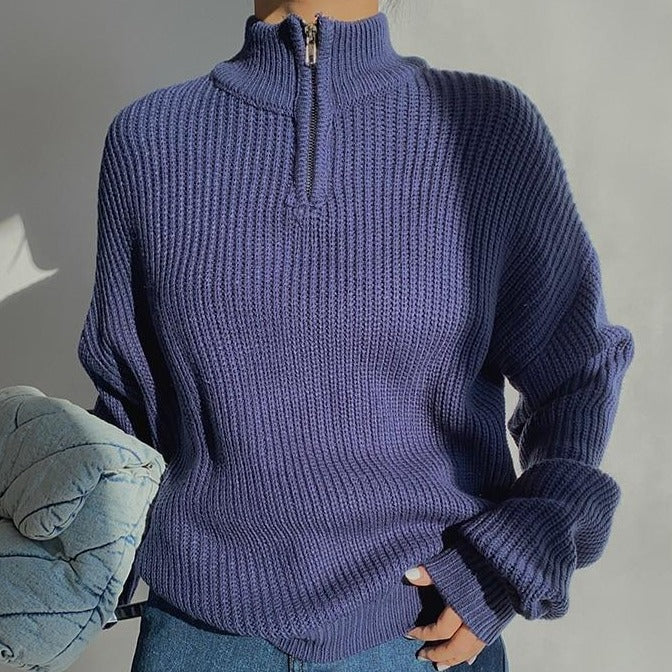 Ribbed Zip Up Knitted Sweater by White Market