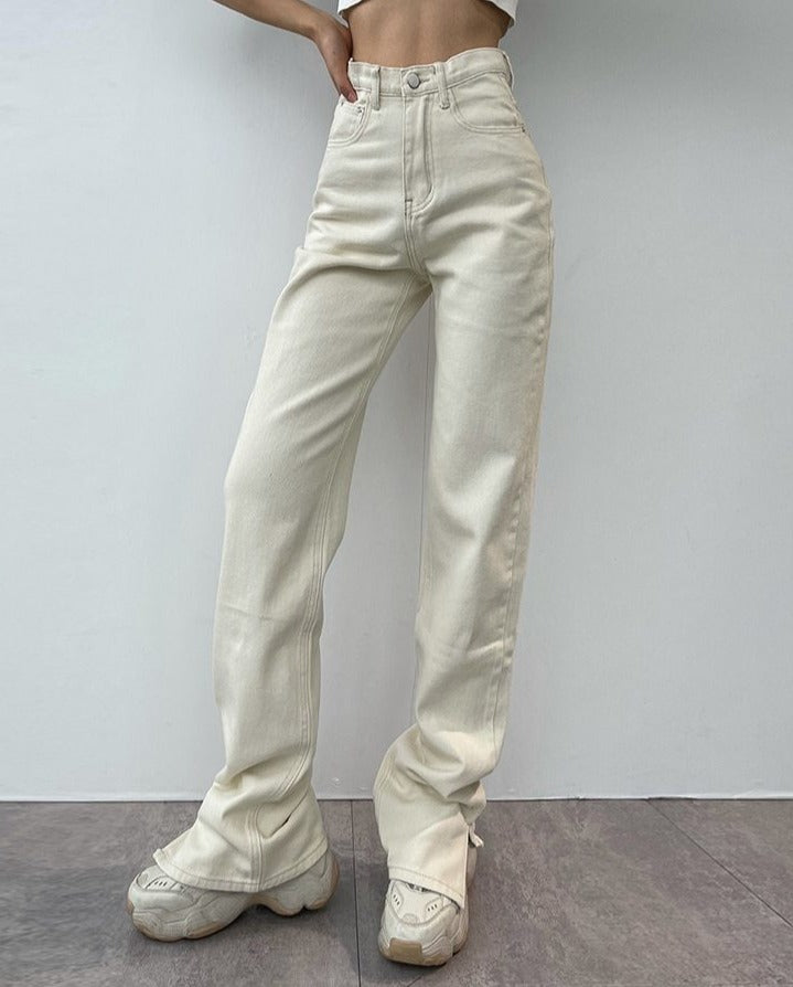 Flared And Split High Waisted Casual Jeans by White Market