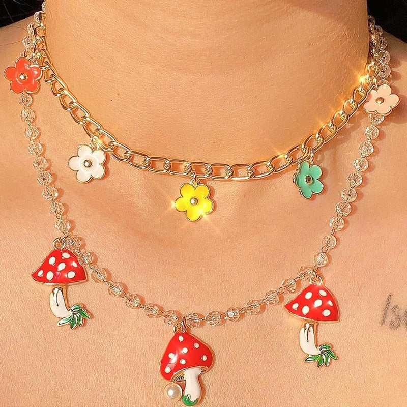 Mushroom & Flower Necklace by White Market