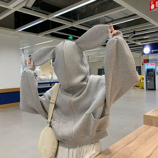 Bunny Ears Zip Up Hoodie by White Market