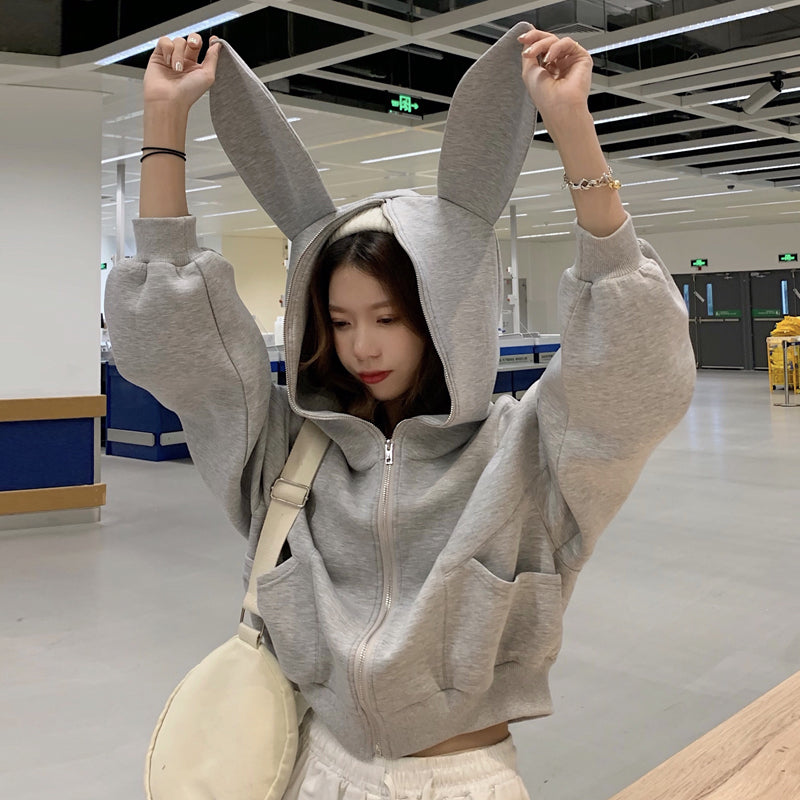 Bunny Ears Zip Up Hoodie by White Market