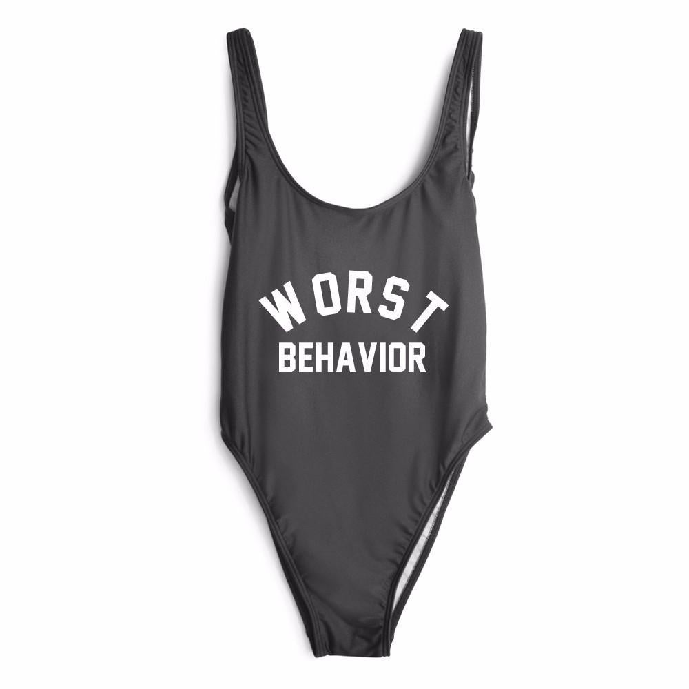 "WORST BEHAVIOR" One Piece Bathing Suit by White Market