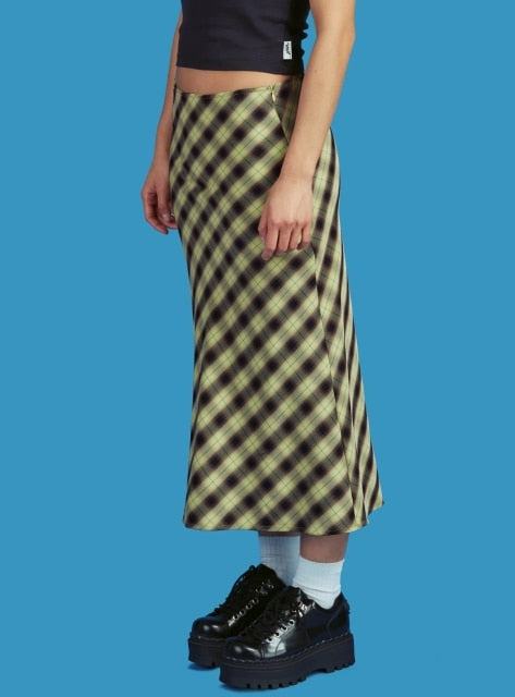Vintage 90s Plaid High Waist Maxi Skirt by White Market