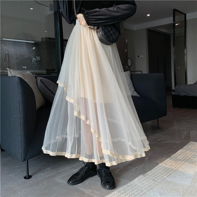 2 Layer High Waist Midi Skirt by White Market