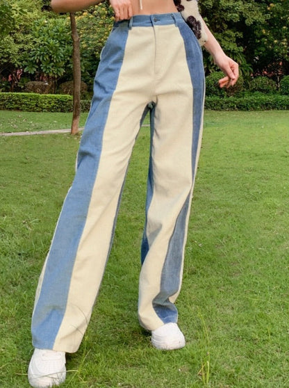 Blue Cream Corduroy Pants by White Market