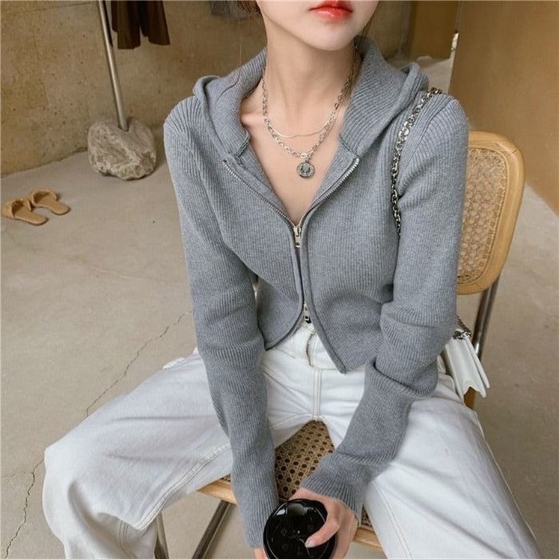 Ribbed Zip Up Hoodie by White Market