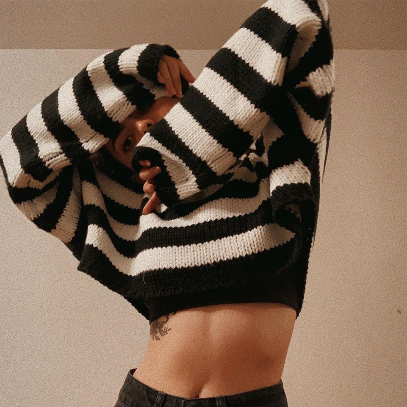 Striped Crop Sweater by White Market