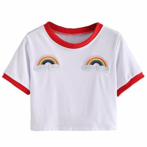Rainbow Patch Embroidered Crop Top by White Market