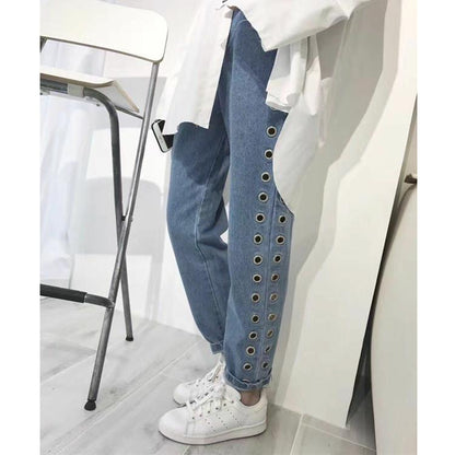 Mid Waisted Slim Straight Denim With Metal Rivets For Lace by White Market