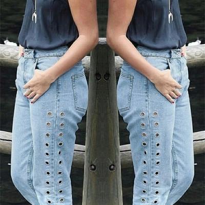 Mid Waisted Slim Straight Denim With Metal Rivets For Lace by White Market