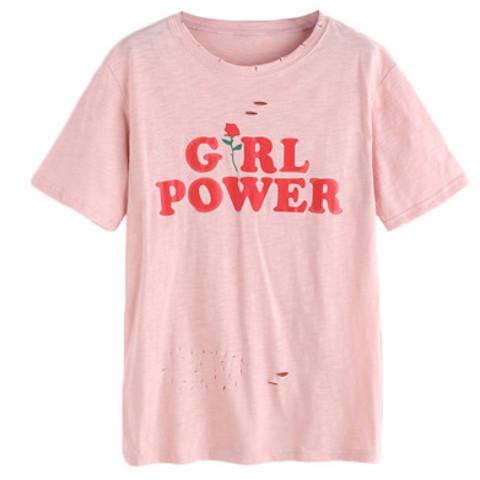 Distressed Pink Girl Power Tee by White Market