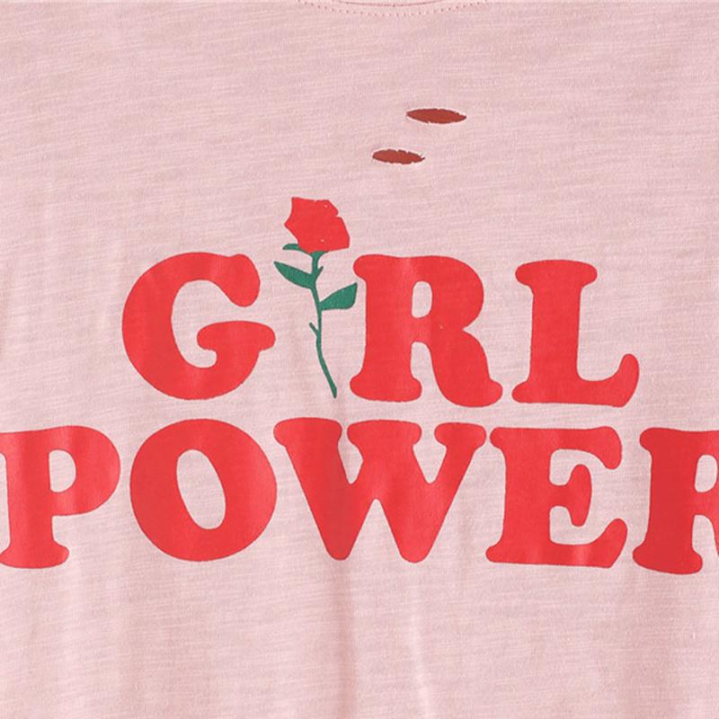 Distressed Pink Girl Power Tee by White Market