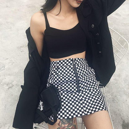 CHECKERBOARD ZIP MINI SKIRT by White Market