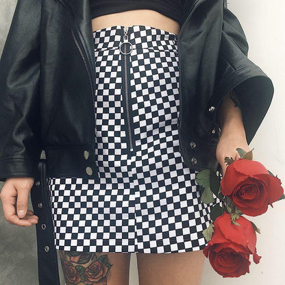 CHECKERBOARD ZIP MINI SKIRT by White Market