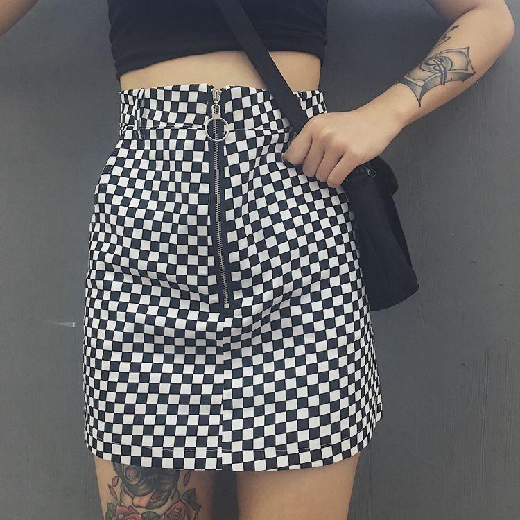 CHECKERBOARD ZIP MINI SKIRT by White Market