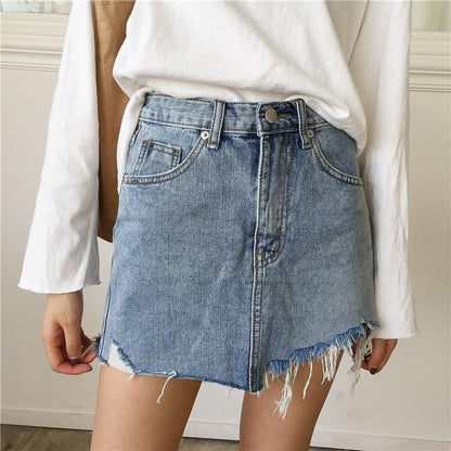 Asymmetrical Distressed Jean Skirt by White Market