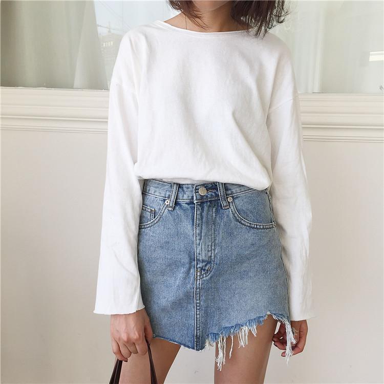 Asymmetrical Distressed Jean Skirt by White Market