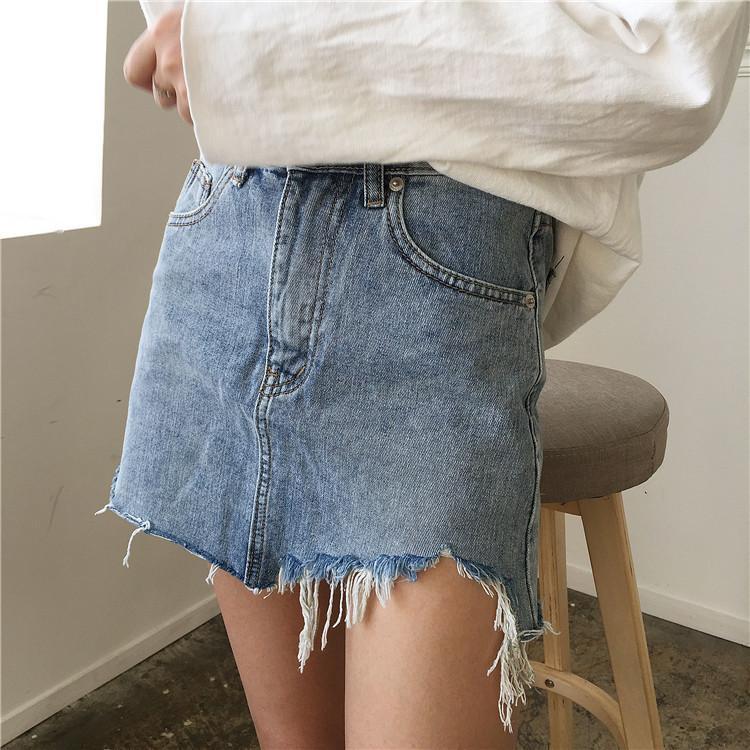 Asymmetrical Distressed Jean Skirt by White Market