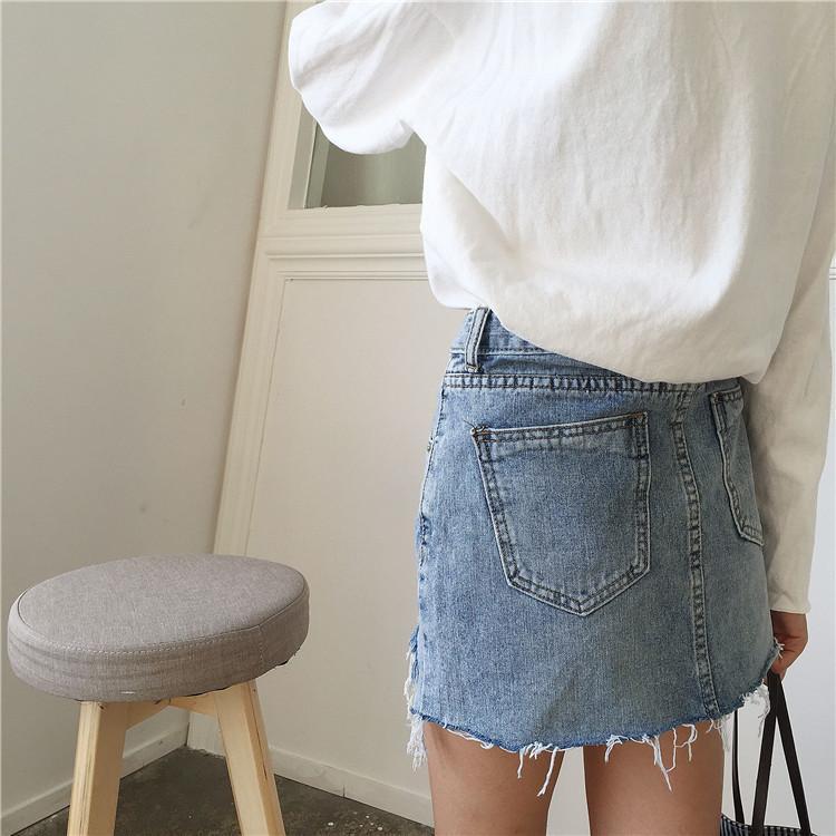 Asymmetrical Distressed Jean Skirt by White Market