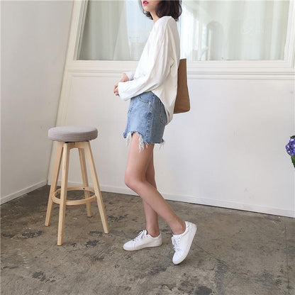 Asymmetrical Distressed Jean Skirt by White Market