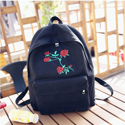 Embroidered Rose Canvas Backpack by White Market