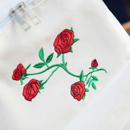 Embroidered Rose Canvas Backpack by White Market