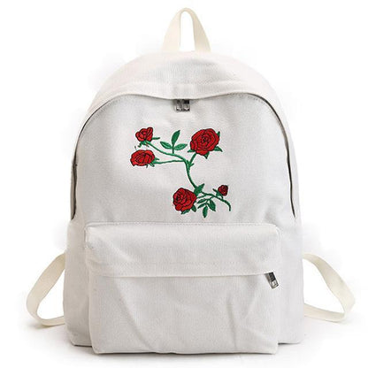 Embroidered Rose Canvas Backpack by White Market