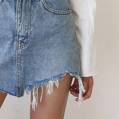 Asymmetrical Distressed Jean Skirt by White Market