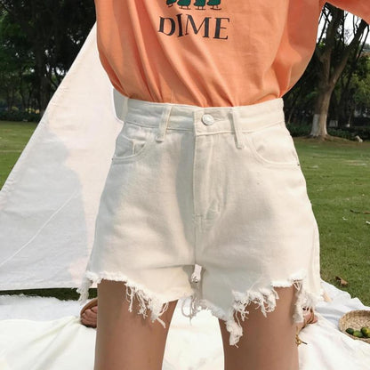 High Waisted Distressed Denim Shorts by White Market