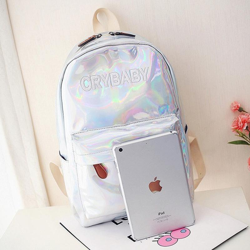 Iridescent "Cry Baby" Rainbow Backpack by White Market