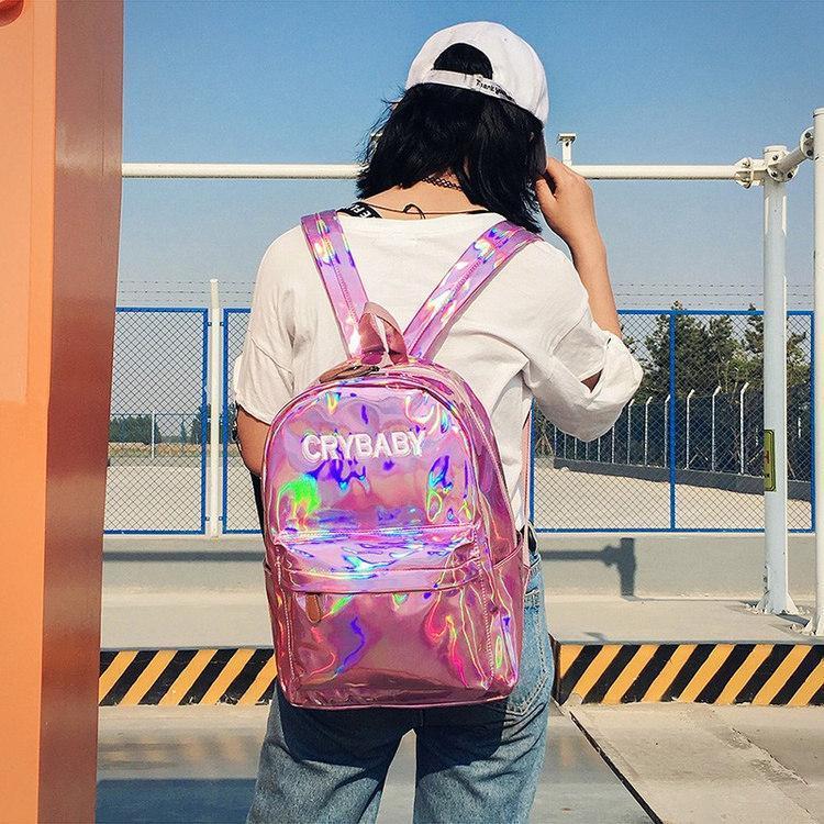 Iridescent "Cry Baby" Rainbow Backpack by White Market