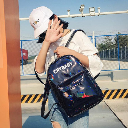 Iridescent "Cry Baby" Rainbow Backpack by White Market