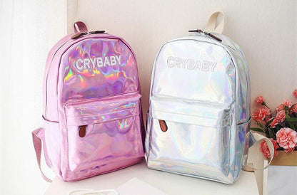 Iridescent "Cry Baby" Rainbow Backpack by White Market