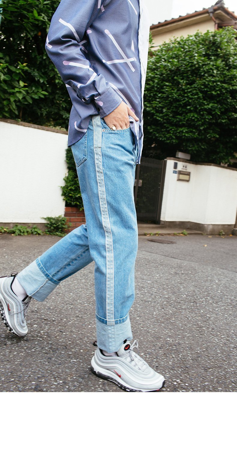 Two Tone Striped Straight Denim by White Market