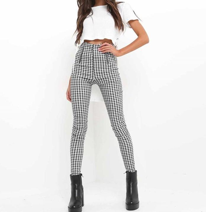 High Waisted Black And White Plaid Trousers by White Market