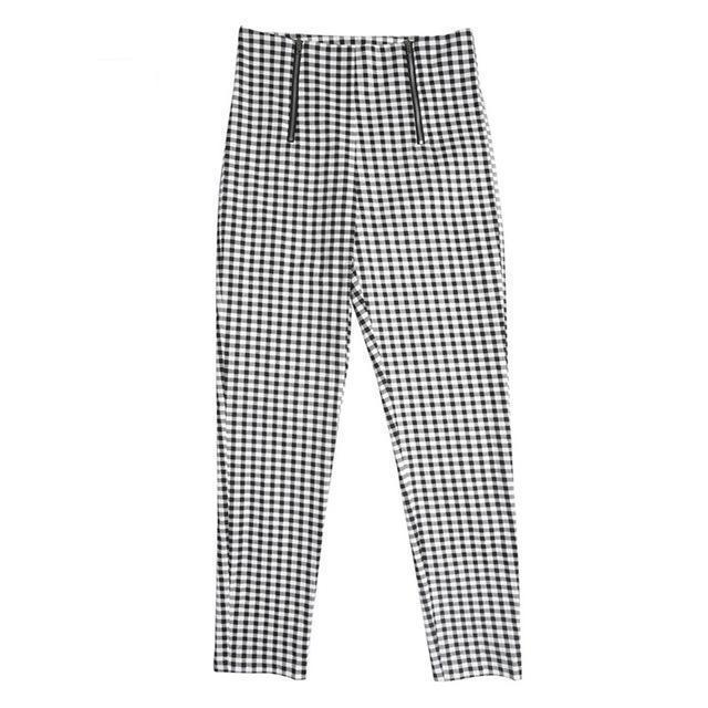 High Waisted Black And White Plaid Trousers by White Market